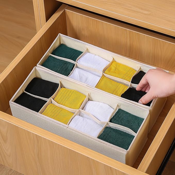 Qozary 3 Pack Sock Underwear Drawer Organizer Dividers, Collapsible Cabinet Closet Storage Boxes for Clothes, Socks, Lingerie
