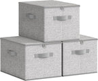 SONGMICS Foldable Storage Organizer Boxes, Set of 3 Storage Basket Bins with Lids, Handles, Clothes Organizer, 15.7 x 11.8 x 
