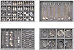 Velvet Jewelry Drawer Organizer Trays – Grey Stackable Jewelry Storage Inserts Set, 4-Layer Jewelry Tray Set for Earrings, Ri