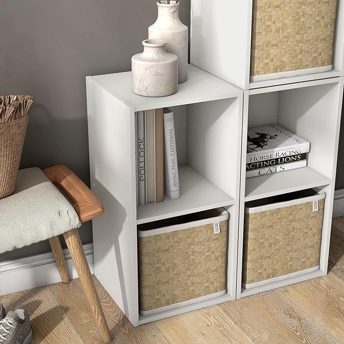 Homes: Inside + Out Apexa 2-Cube Storage Organizer Shelves, Stackable Wood Bookcase Fits Cubby Bins for Organization, Dorm Te