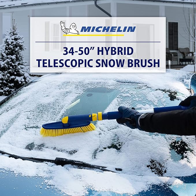 Michelin Snow Brush for Car Windshield – Ice Scraper with 34-50” Hybrid Extendable Handle Ergonomic Multi-Tool Detachable Swivel Head Non-Slip Foam Grip Heavy Duty Snow Remover for SUV, Truck