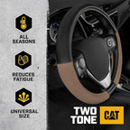 Cat® ErgoDrive Car Steering Wheel Cover with Tan Beige Grip, Black Faux Leather Steering Wheel Cover for Auto Truck Van SUV - Standard 14.5" - 15 Inches
