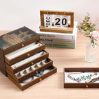 CLUQMEIK 5 Layer Large Wooden Jewelry Box with Acrylic Lid and Wooden Drawers, Stackable Jewelry Organizers and Storage Box f