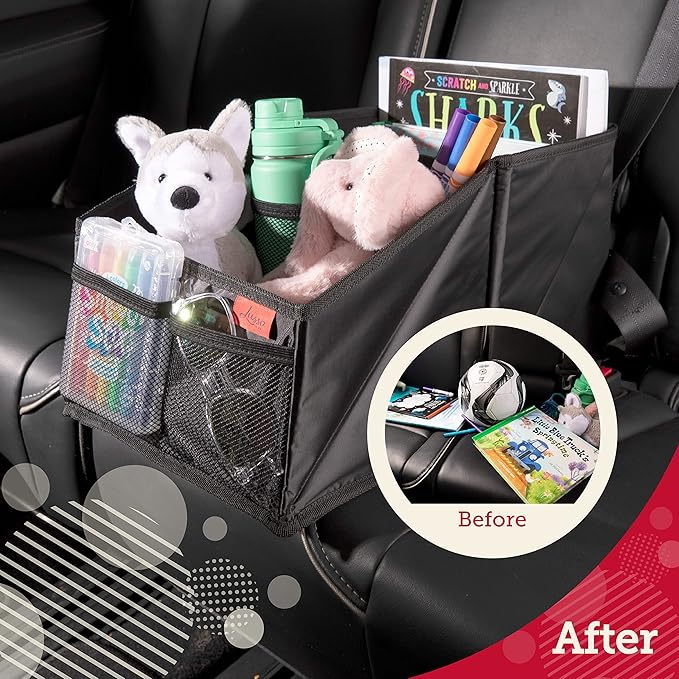 Lusso Gear Car Seat Organizer for Front or Backseat - Great for Adults & Kids, Features 9 Storage Compartments for Toys, Map