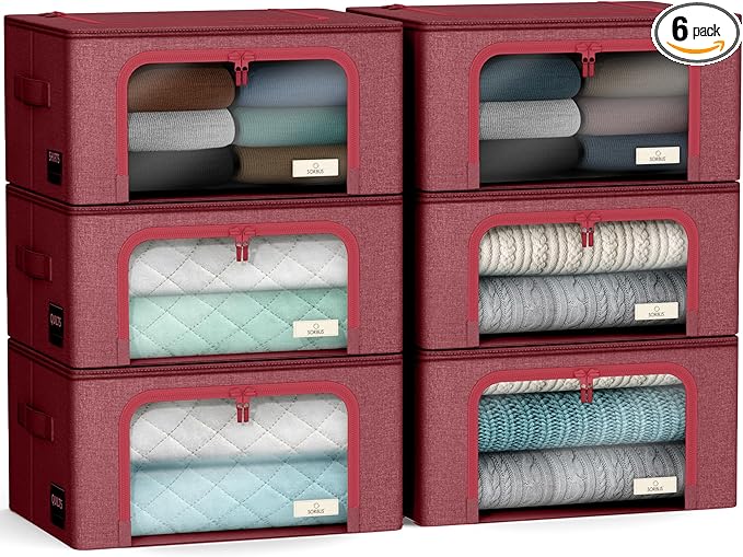 Sorbus Storage Bins with Metal Frame - Stackable & Foldable Clothes Organizer Bags - Oxford Fabric Storage Containers with La