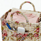 Quilted Laundry Basket with Handles - Multi-Purpose Fabric Storage Basket，Boho Fabric Storage Baskets with Handles for Car, H