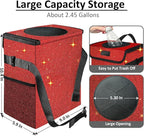 Car Trash Can, Cute Mini Trash Bag With Lid, Glitter Garbage Bin Hanging for Back/Front Seat/Console, Waterproof, Leakproof, 2.5 Gallon, Red Bling Sparkly