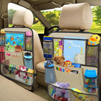Car Backseat Organizer with 11" Table Holder, 10 Storage Pockets Seat Back Protectors Kick Mats for Kids Toddlers, Travel Accessories, 2 Pack, Beige