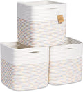 NaturalCozy Storage Cubes 11 Inch Cotton Rope Woven Baskets for Organizing, 3-Pack | Cube Storage Bin | Square Storage Basket