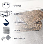 happimess BSK1006B 26.38" Chett Minimalist Hand-Woven Hyacinth/Wood Underbed Storage Bin with Wheels and Handles for Storage 