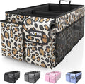 HOTOR Foldable Trunk Organizer - Leopard, SUV & Sedan Fits, 2 Compartments, 21.3x12.6x10.6 Sturdy Car Organization for Tools