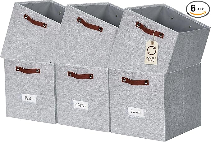 DECOMOMO Storage Cubes, 13x13x13 Storage Cube Bins with Labels, Fabric Organizer Bins (13" / 6pcs, Light Texture Grey)