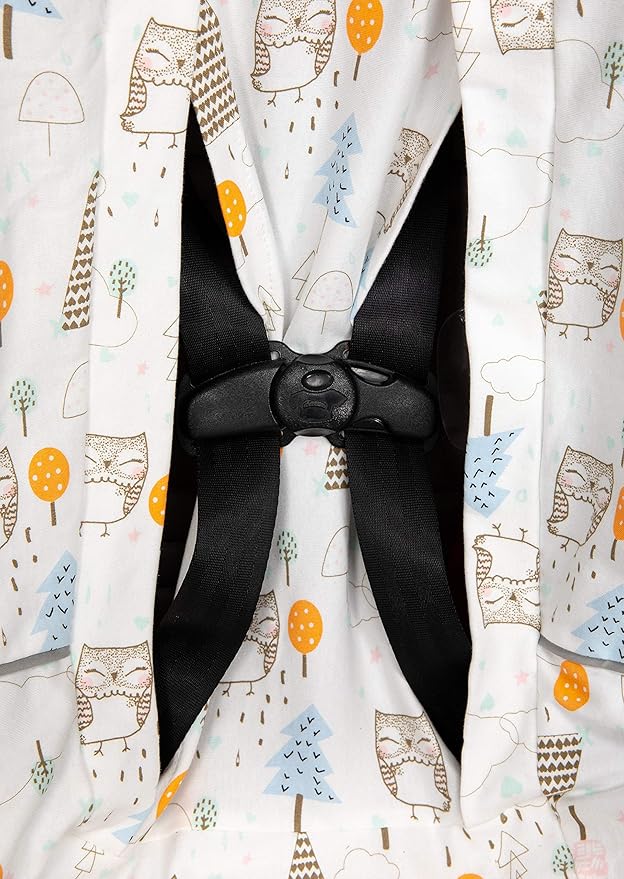 Niko Easy-Wash Children's Car Seat Cover & Liner - 100% Cotton Jersey - Owl Cream/Multi - Fits Most Toddler Car Seats - Unive