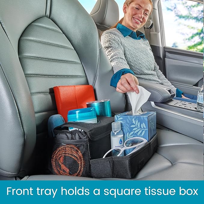High Road CarHop Jr - Car Organizer with Cup Holders and Storage or Eating Tray for Car - Front Seat Organizer for Drivers and Back Seat Organizer for Kids and Adults