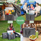 VENO 2 Pack Cooler Bag and Insulated Grocery Bags for Food Delivery, Collapsible Cooler. Reusable Shopping Bags for Groceries with Hard Bottom, Zippered, Foldable, Heavy-Duty (Windowpane, 2 Pack)