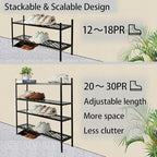 Shoe Rack, Expandable Shoes Organizer Metal Shelf Stand, 2 Tier Stackable Long Shoe Storage Holder For Closet, Floor, Entrywa