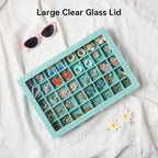 Frebeauty 40 Grid Jewelry Tray,Adjustable Earring Holder Organizer with Glass Lid,Velvet Drawer Jewelry Organizer for Rings,S