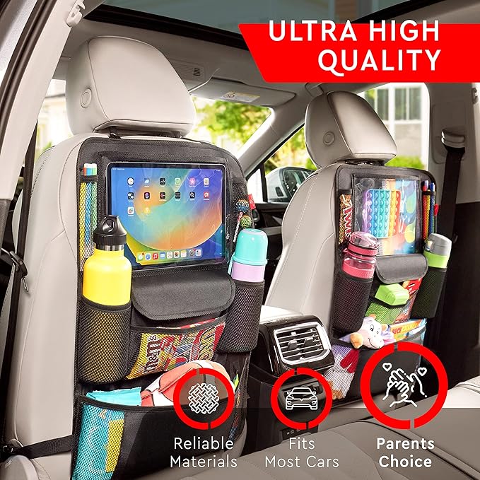 Helteko Car Seat Organizer, Ultra Version Kids Backseat Car Organizers and Storage, Waterproof Back Seat Protector Kick Mats with Tablet Holder 12 in, Car Accessories Interior and Travel Essentials.