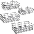 Pegboard Baskets, Set of 4 Black - Hooks to Any Peg Board - Pegboard Accessories, Square Style Wire Shelf Baskets - Organize 