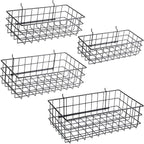 Pegboard Baskets, Set of 4 Black - Hooks to Any Peg Board - Pegboard Accessories, Square Style Wire Shelf Baskets - Organize 