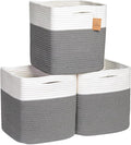 NaturalCozy Storage Cubes 11 Inch Cotton Rope Woven Baskets for Organizing, 3-Pack | Cube Storage Bin | Square Storage Basket