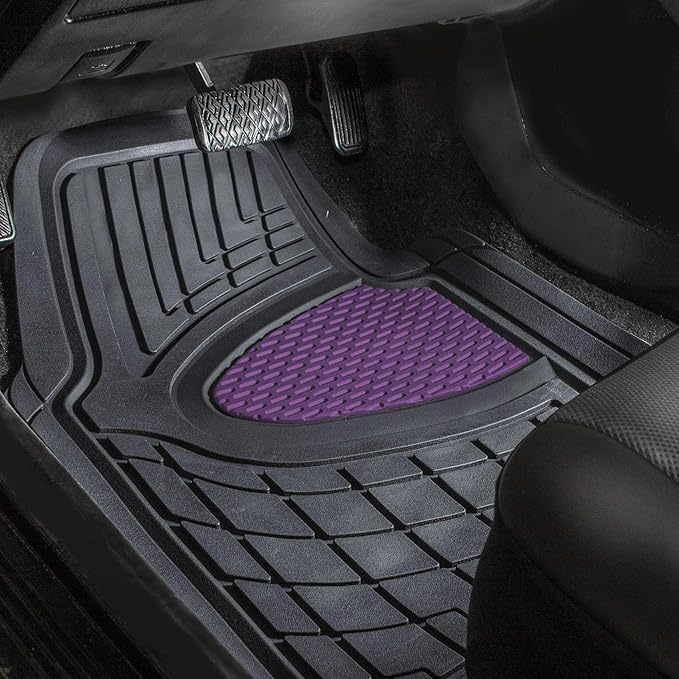 FH Group Premium Liners Tall Channel Trimmable All Weather Rubber Full Set Car Floor Mats (Purple) w. Trimmable All-Season Cargo Liner (Black) - Universal Fit for Cars Trucks and SUVs