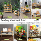 BMOSU 2-Tier Bamboo Shoe Rack Premium Stackable Shoe Shelf Storage Organizer for Hallway Closet Living Room Entryway Organize