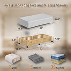Bamboo Under Bed Storage Containers with Wheels, 2 Pack Large Under the Bed Shoe Storage Bins, Wood Rolling Underbed Drawers 