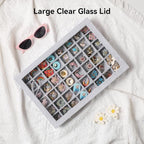 Frebeauty 48 Grid Jewelry Tray,Adjustable Earring Holder Organizer with Glass Lid,Velvet Drawer Jewelry Organizer for Rings,S