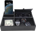 Zcaukya Men's Valet Tray, Jewelry Box Nightstand Organizer with 5 Compartments for Phone Keys Wallet Watch Glasses, Faux Leat