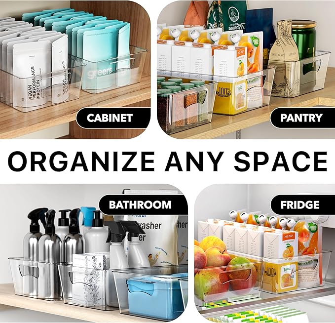 Simple Houseware 4 Pcs Kitchen Clear Bin Storage Organizer, 15" x 8" x 3.75"