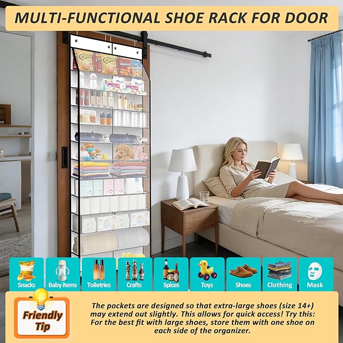Kotkn 24-Pair Over Door Shoe Organizer for Family & Kids, Double Sided | Hanging Storage for Sneakers, Boots, Toys & Room Org