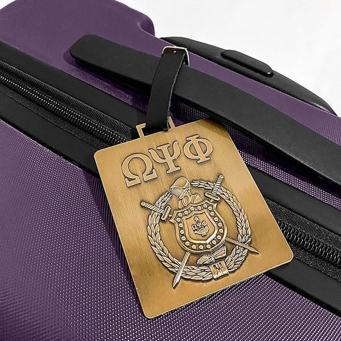Omega Psi Phi Paraphernalia - Official Vendor - Luggage Tags - Set of 2 - Greek Letters and Shield