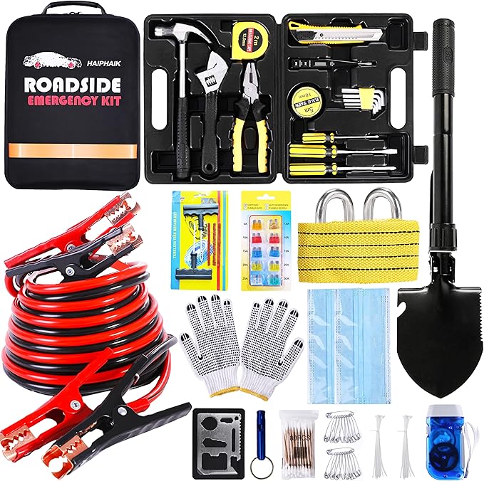 Car Emergency Kit,Emergency Roadside Kit for Car,Car Accessories for Women or Men,Car Safety Kit with Jumper Cables 11.8 FT,T