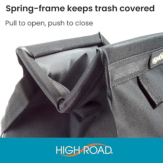 High Road TrashStash Hanging Car Garbage Bag with Push-Close Lid and Waterproof Bin for Car, SUV and Truck Seat Backs - Holds 3 Gallons of Car Trash (Black)