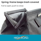 High Road Car Organizer with Car Trash Bin and Tissue Holder - Holds Full Size Tissue Box, Bottles and Wipe Containers - 2 Gal Leakproof Covered Trash Can with Push-Close Lid