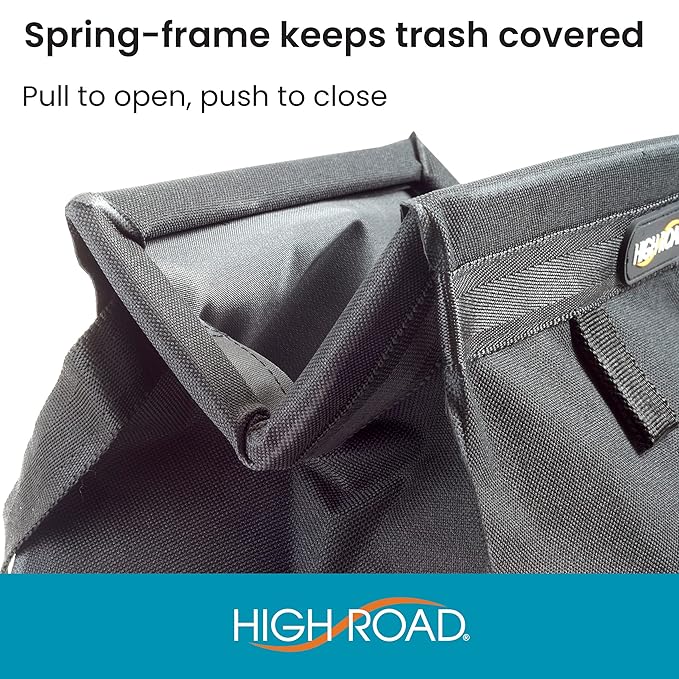 High Road Car Organizer with Car Trash Bin and Tissue Holder - Holds Full Size Tissue Box, Bottles and Wipe Containers - 2 Gal Leakproof Covered Trash Can with Push-Close Lid