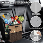 Cute Mini Car Trash Bag with Lid, Glitter Garbage Can Bin Hanging for Back/Front Seat/Console, Waterproof, Leakproof, 2.5 Gallon, Brown Bling Sparkly