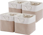 MidmmVick 13 x 13 Inch Cube Storage Bins, 4 Pack Large Collapsible Fabric Storage Bin with Ropes, Foldable Storage Cubes for 