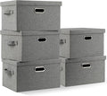 Graciadeco Medium 15" 21 Quart Collapsible Stackable Storage Bins with Lids, 5 Packs Grey Foldable Fabric Closet Boxes Heavy-