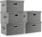 Graciadeco Medium 15" 21 Quart Collapsible Stackable Storage Bins with Lids, 5 Packs Grey Foldable Fabric Closet Boxes Heavy-