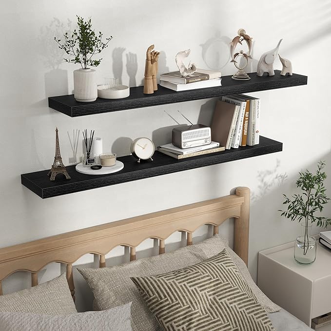 Fun Memories Floating Shelves for Wall, Rustic Wood Wall Mounted Shelves for Bathroom, Bedroom, Living Room & Kitchen, Storag