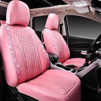 CAR PASS Pink Nappa Leather Car Seat Covers for Full Seats, Bling Diamond Waterproof Seat Protectior Universal Fit Auto SUV S
