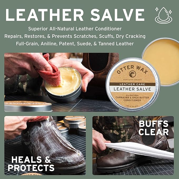 Otter Wax Leather Care Kit | 100% All-Natural Leather Care Products | Made In The USA | Includes Saddle Soap & Leather Salve 