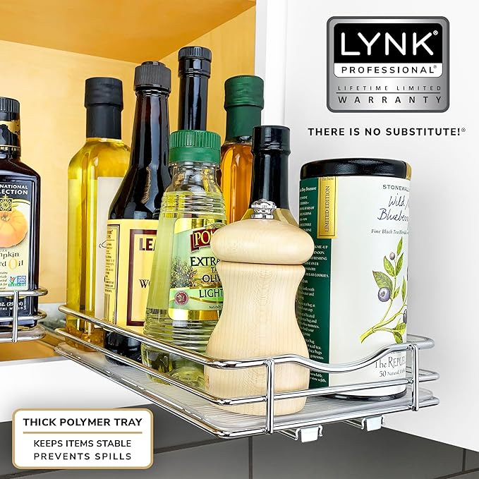 LYNK PROFESSIONAL® Pull Out Spice Organization for Cabinets - 6-3/8 inch Wide – Spice Rack for Inside Cabinets, Slide Out Spi
