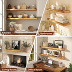 Live Edge Floating Shelf 55 Inch Extra Long | Solid Rustic Elm Wood with Invisible Brackets | Wall Mounted Shelf for Living R