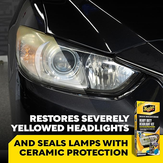 Meguiar's Heavy Duty Headlight Kit,This Headlight Restoration Kit Includes Headlight Cleaner, Ceramic Protection, Drill Backi