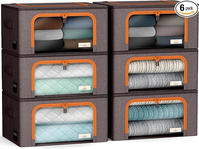 Sorbus Storage Bins with Metal Frame - Stackable & Foldable Clothes Organizer Bags - Oxford Fabric Storage Containers with La