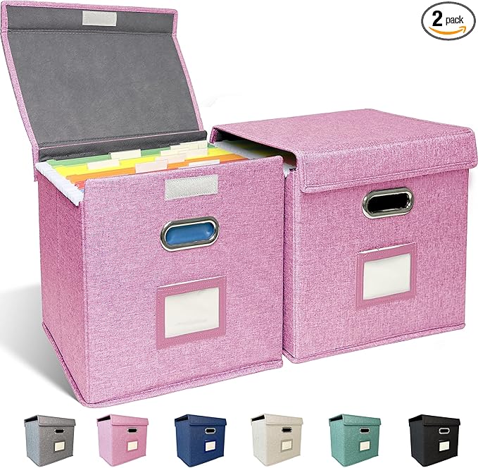 2 Pack Hanging File Folder Box with Lid, Durable Letter Size Filing Storage Box, Sturdy Magazine File Holder with Cardboard S