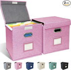 2 Pack Hanging File Folder Box with Lid, Durable Letter Size Filing Storage Box, Sturdy Magazine File Holder with Cardboard S